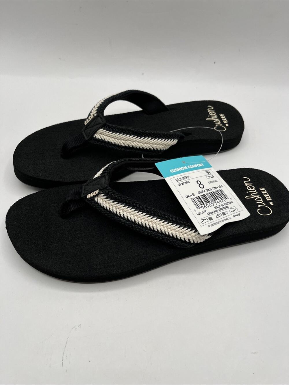 Reef Baja Maria Women's Flip Flop Sandal Black White Sz US 8 NWT